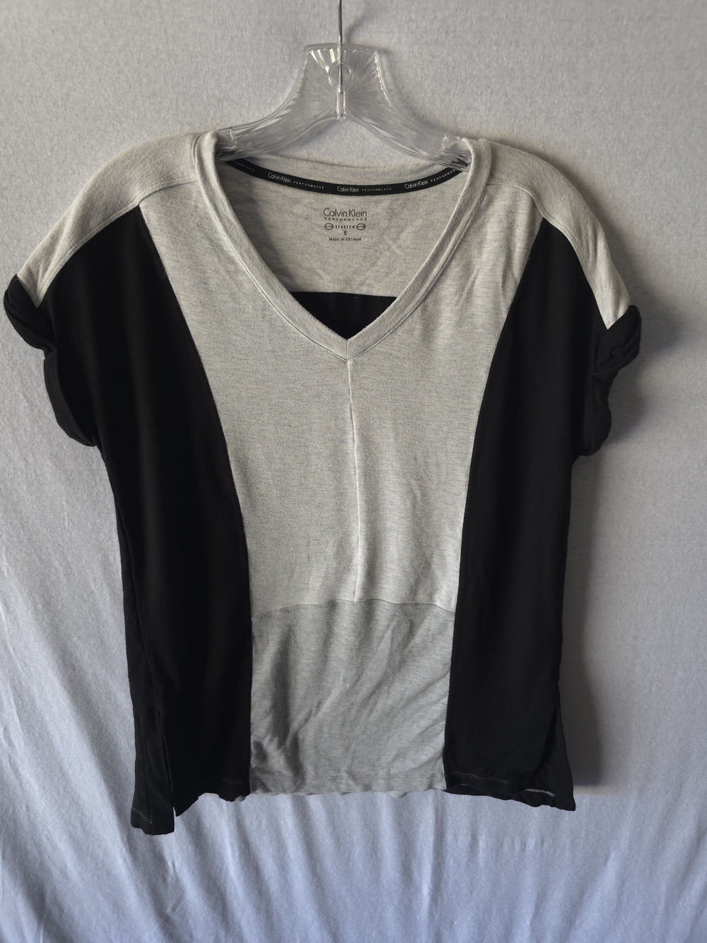 Calvin Klein Two-Tone V-Neck Tee in Light Gray and Black